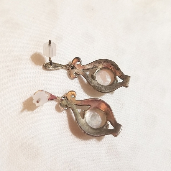 1920S Art Deco Mother of Pearl Marcasite Sterling Earrings - Picture 5 of 6